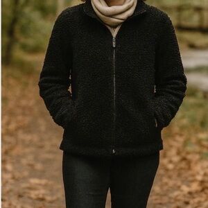 J.Jill Black Teddy Fleece Full Zip Jacket Women’s Size Medium Cozy Warm